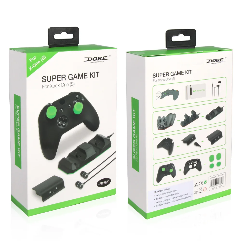 

Игровой Комплект 5 в 1, 1 двойная зарядная док-станция + аккумулятор 2x30 0 мАч + 1xHeanphones + 4xsilicon Thumb Stick Cover + 1xController Чехол Для XboxOne(S)