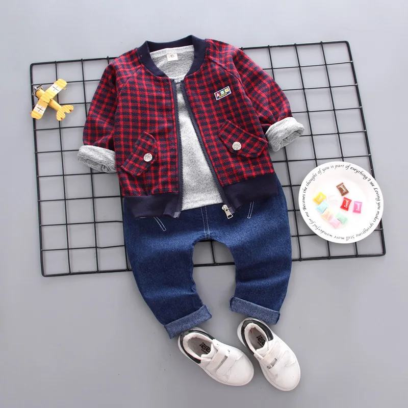 Boys Clothes Autumn Children Sets 2018 Lattice Three Piece Baby Garment Kids Toddler Boy |