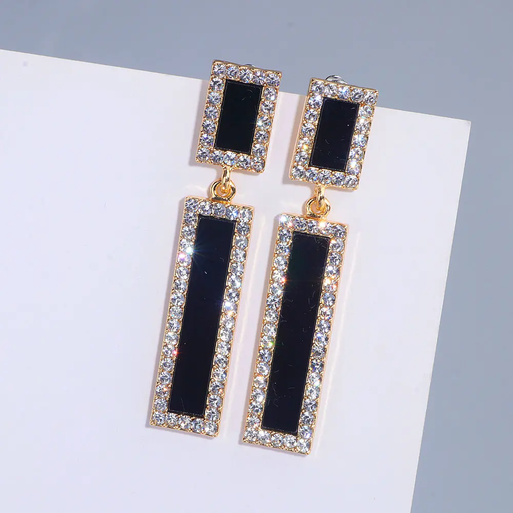 Trendy Simple Style Long Drop Earring for Women Gold Color Crystal Geometric Square Dangle Earrings Brincos Female Jewelry WX192 | Украшения