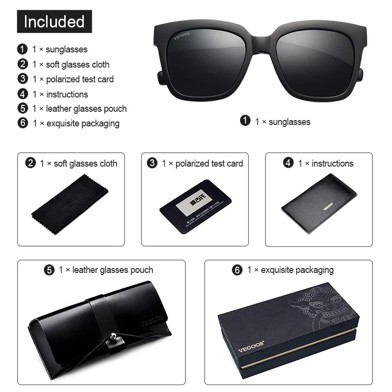 VEGOOS Sunglasses Men Polarized Women Square Sun Glasses UV400 Protection Driving Sport Glasses Gafas de Sol Hombre#6109