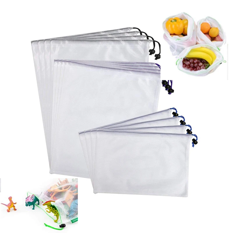 

12 PCS Mesh Produce Shopping Bags See Through Fruits Bag Lightweight Vegetables Bag Reusable Storage Bags with 3 Different Sizes