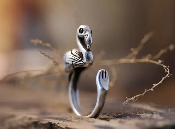 Оптовая продажа уникальное регулируемое кольцо в стиле ретро с фламинго высокое