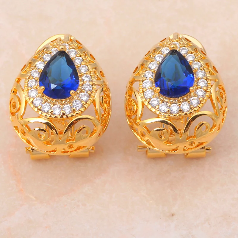 Желтое Золото Тон Голубой цирконий Кристалл здоровья Никель и свинец серьги