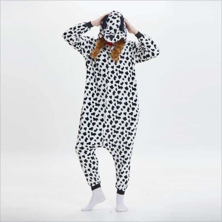BIKIRUB Adults Pajamas Women Flannel Sleepwear Unisex Cute Spotted Dog Cartoon Animal Pajama Set Hooded Pyjamas Winter Home Wear | Женская