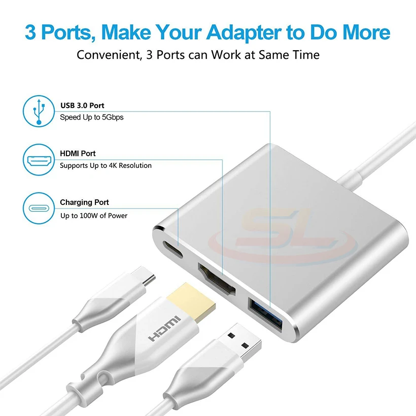 USB3.1 Type-C концентратор/сплиттер для HDMI USB3.0 и быстрая зарядка док-станция MacBook Pro USB