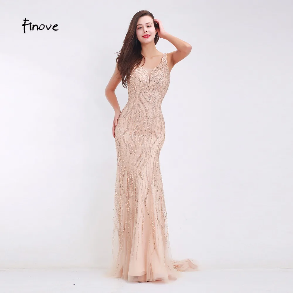 Женское вечернее платье с V образным вырезом и бусинами|champagne evening dress|designer dressesevening