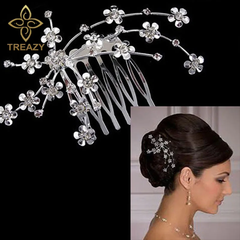 TREAZY Crystal Wedding Bridal Jewelry Plum Blossom Hair Comb Tiara Crown Silver Color Baby Princess Accessories | Украшения и