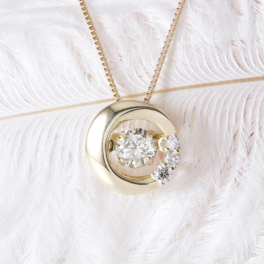 DovEggs Solid 18K 750 Yellow Gold Center 0.2ct Diamond Necklace for Women Dancing Pendant | Украшения и аксессуары