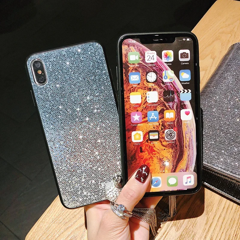 Glitter Pendant Case for iPhone XS Max 7plus 7 8 Plus Gradient Bling Cover For XR X 6 6s Cases Coque |