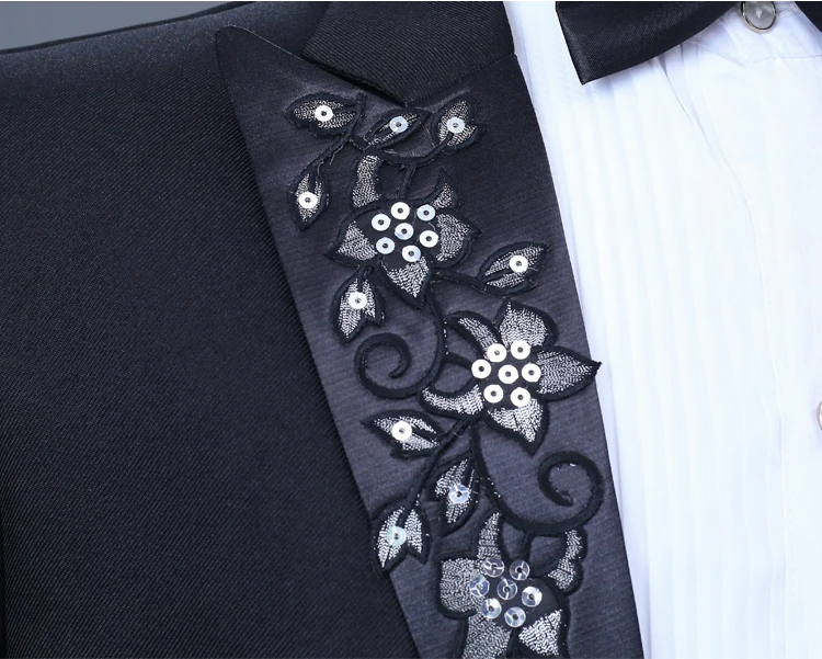 Мужской костюм с аппликацией Swallowtail блестками фрак штаны для клуба мага наряд