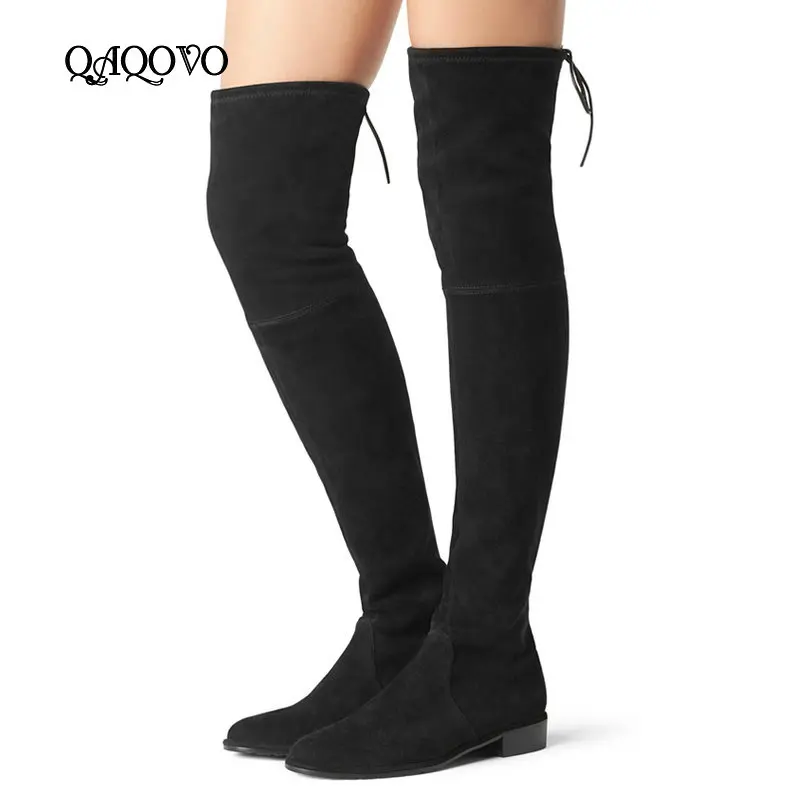 Сапоги выше колена на плоской подошве Осень-зима женские сапоги эластичные из