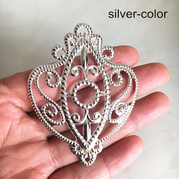 silver color 50 шт. филигранные металлические разъемы короны, мм 52*66 мм филигранные драгоценные звенья, золото-цвет, серебро-цвет, бронза, филигранные украшения - Цвет: silver color