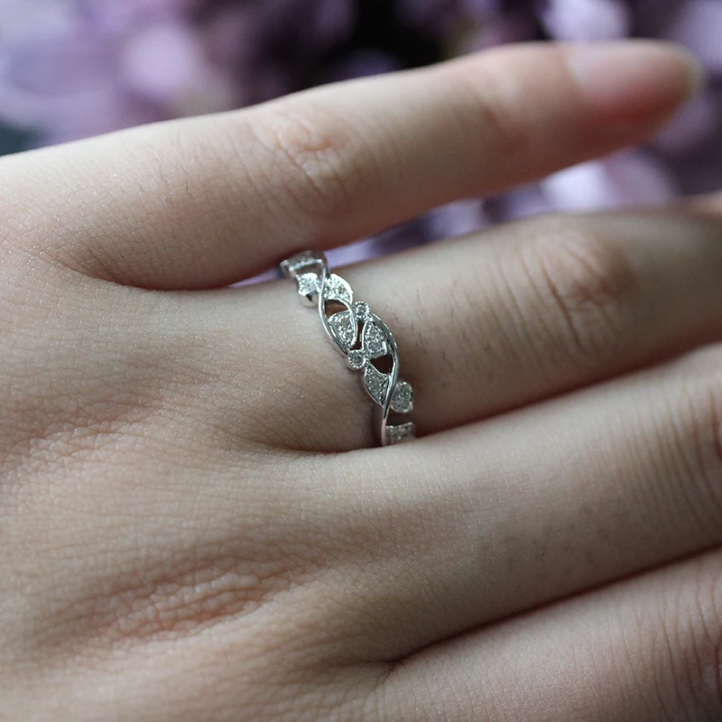 

DUPUY Fashion Engagement Ring Hollow Luxury 14K White Gold Diamond Wedding Rings For Women Anniversary Party Jewelry D180177