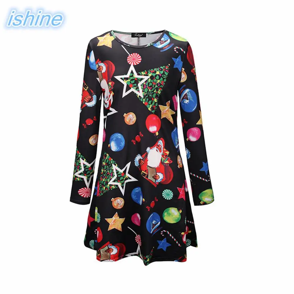 2018 осенне-зимнее рождественское платье женское с принтом миди Elk Снежинка