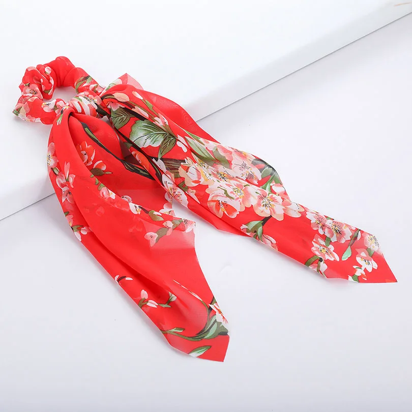 red flower LEVAO резинка для волос с цветочным принтом, женский шарф для волос, эластичная лента для волос в богемном стиле, бант для волос, резиновые веревки, аксессуары для волос для девочек - Цвет: red flower