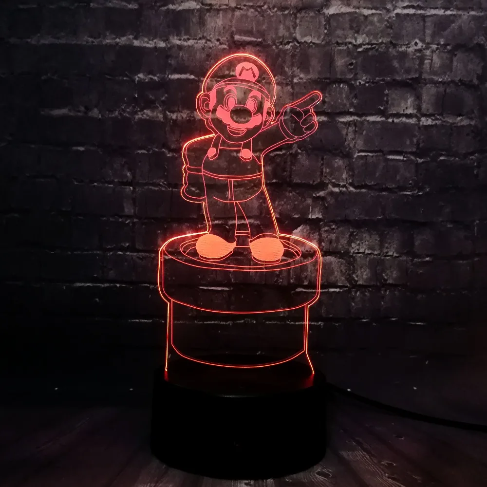 Блеск 3D мультфильм Марио ночник светодиодный 7 цветов USB пульт дистанционного заряда дети прикроватный стол настроение Иллюзия детский подарок на день