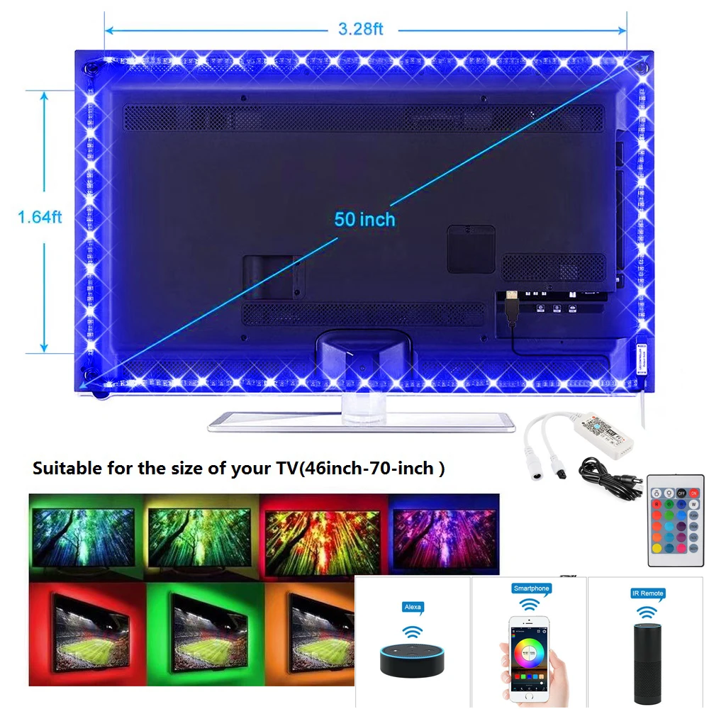 5 в USB СВЕТОДИОДНЫЙ светильник полоску ТВ фоновый ing Kit LED 5050 музыка Wifi смарт