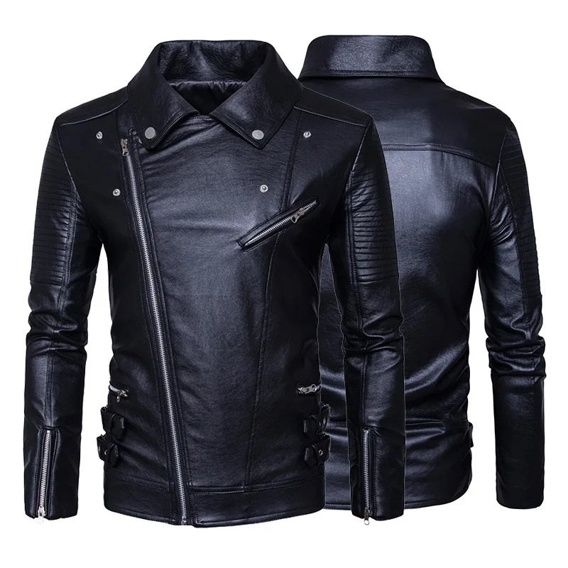 Мужская кожаная куртка на молнии стильная модная с мехом отдых пальто из