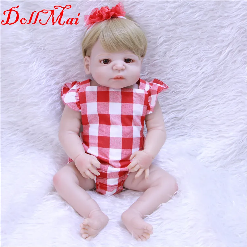 Кукла реборн DollMai Реалистичная силиконовая кукла младенец со светлыми волосами и