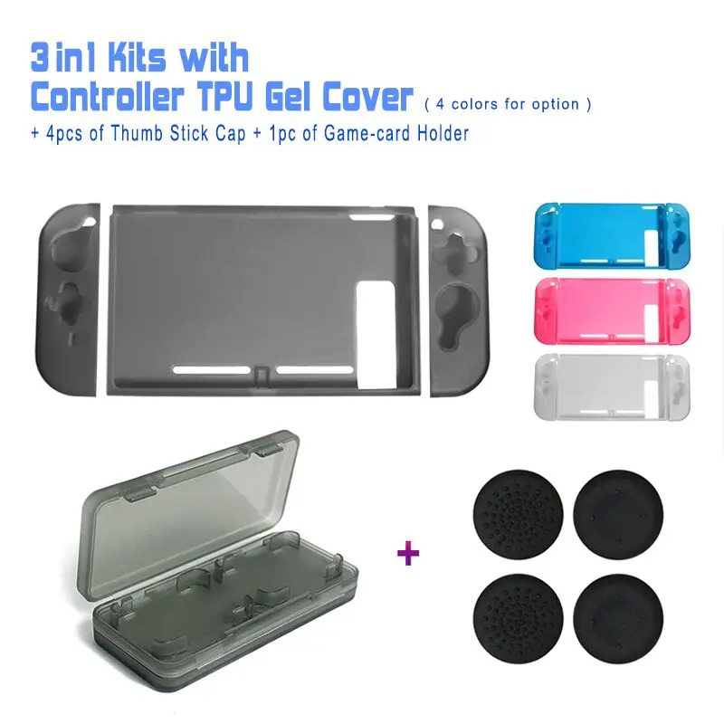 NS Accessories TPU Gel Console &amp Joy-Con Cover Case + 4pcs of Thumb Stick Cap 1pc Game-Card Holder for Nintendo Switch | Электроника