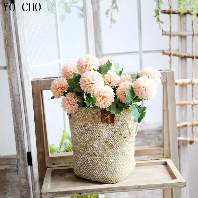 YO CHO 5 Colors 3 Branches Silk Flowers Artificial Dandelion Hyacinth Simulation Flower Outdoor Garden Office Home Flower Plant