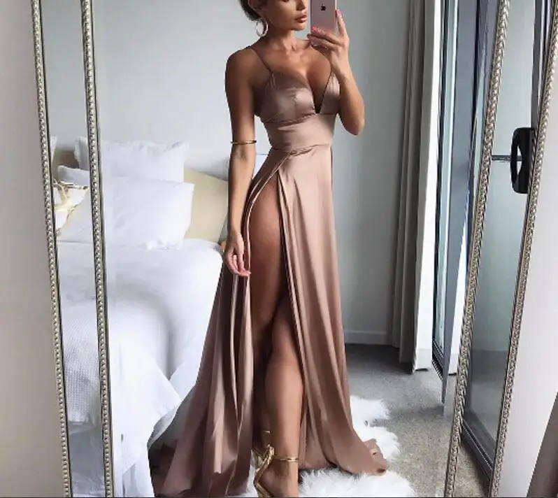 Пикантное летнее Золотое Клубное платье длинное макси на бретельках спереди с