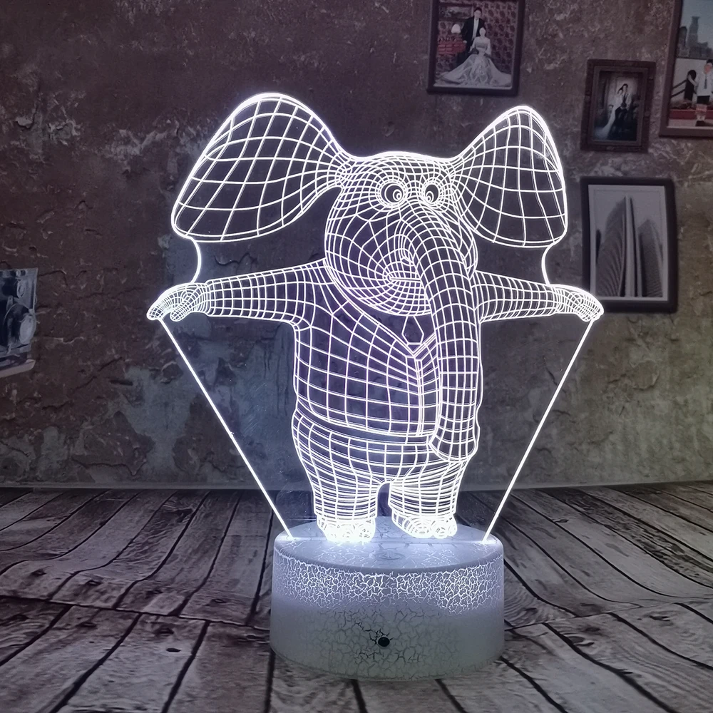 Прямая поставка мультяшный слон 3D ночник LED 7 цветов USB Иллюзия градиент