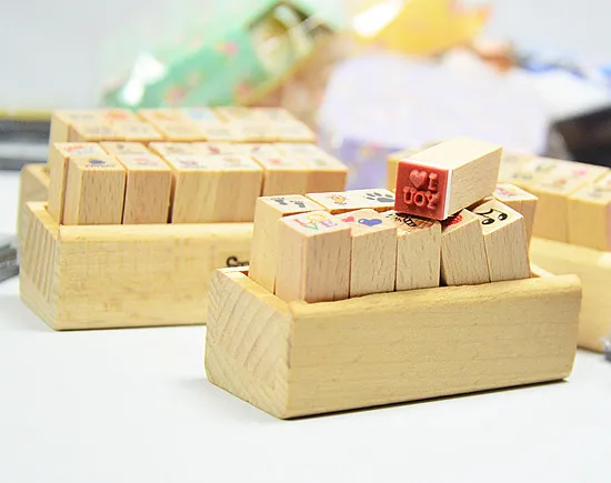 12 шт./компл. DIY милые Мультяшные модные деревянные штампы со стемпингой для
