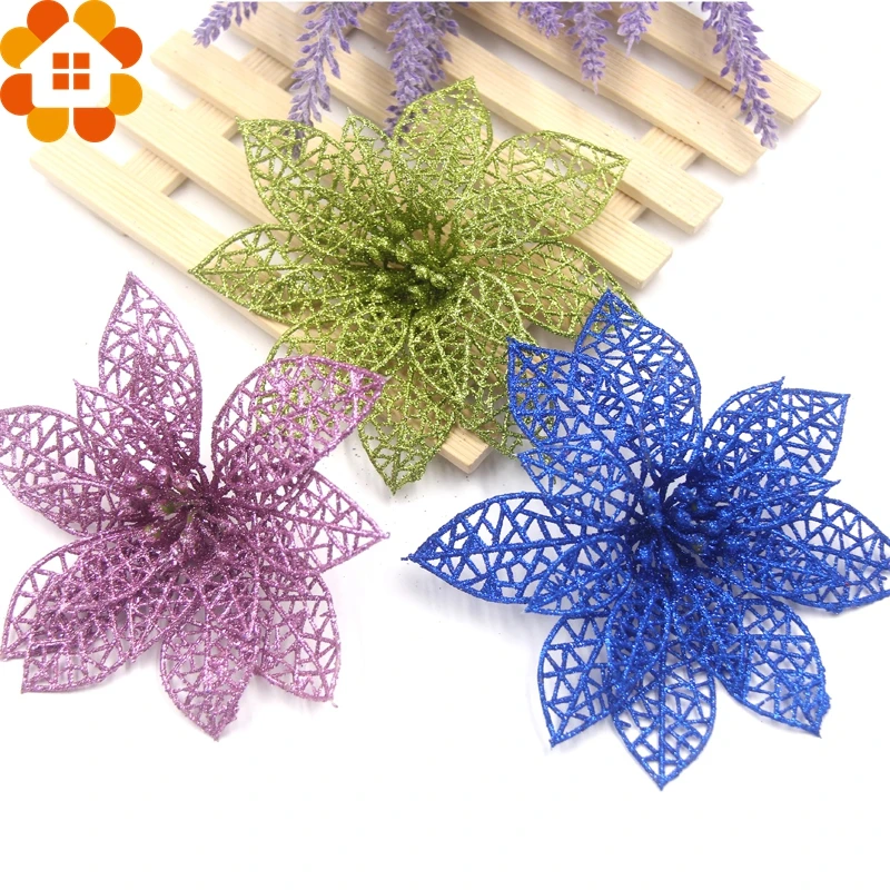 Хит! 3 шт./лот рождественские блестящие полые искусственные цветы для