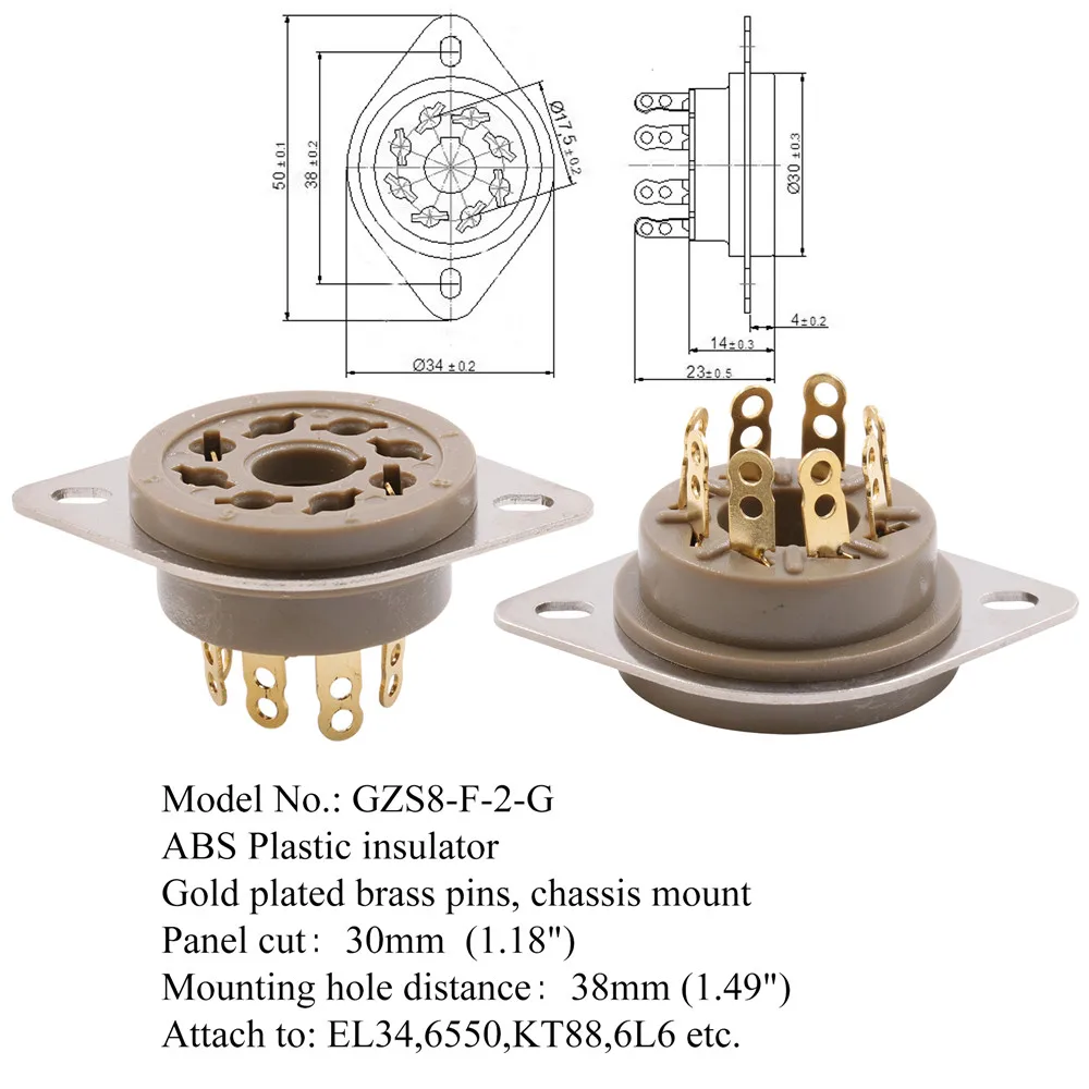 GD-PARTS шасси крепление Пластик 8pin Восьмеричное ламповая панель базы для EL34 EL37 GZ32 GZ34 KT66 KT88 5U4G 5881A 6B4G Белтон Стиль - Цвет: GZS8-F-2-G