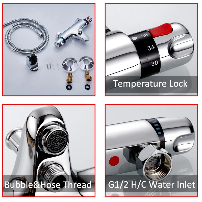 Quyanre RU доставка термостатический смеситель для душа набор хромированных двойных