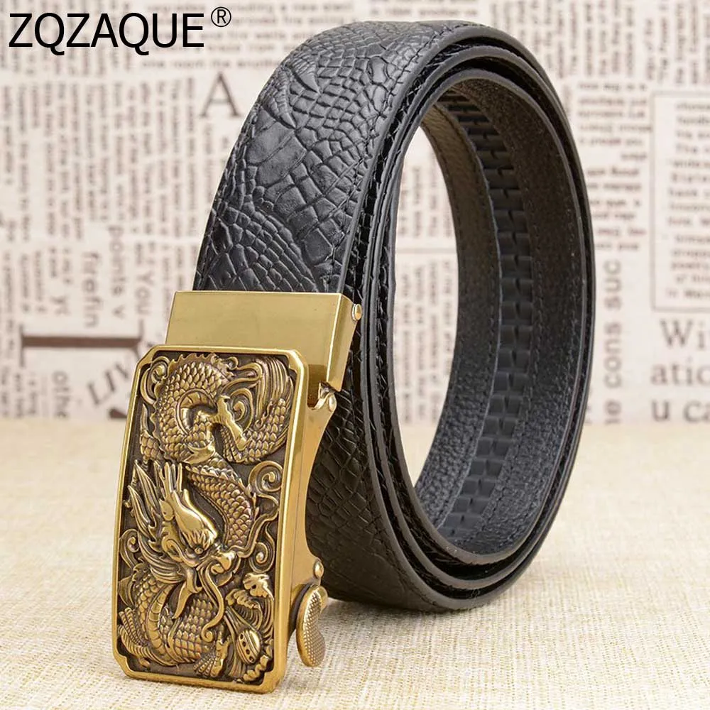 

2019 Luxury New Chinese Dragon Belts Genuine Leather Auto Buckle Fashion Business Belt Waistbands Casual Pants Girdles SY1922