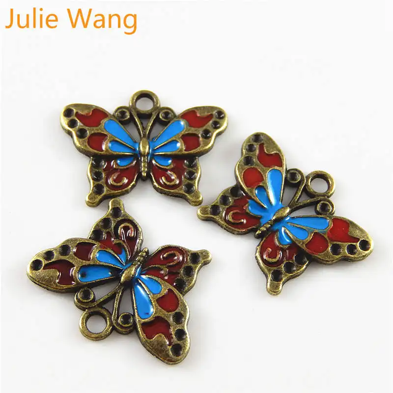 Julie Wang 10 шт. цветная подвеска с эмалированной бабочкой античное бронзовое