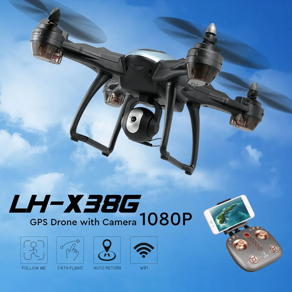 LH X38G GPS Радиоуправляемый Дрон с камерой 1080P 4K WiFi FPV Авто следующий контроль высоты