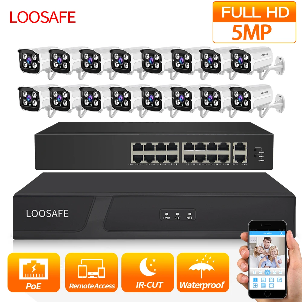 LOOSAFE комплект наружных камер видеонаблюдения система HD CCTV DVR 16 шт. 5 0 МП IR