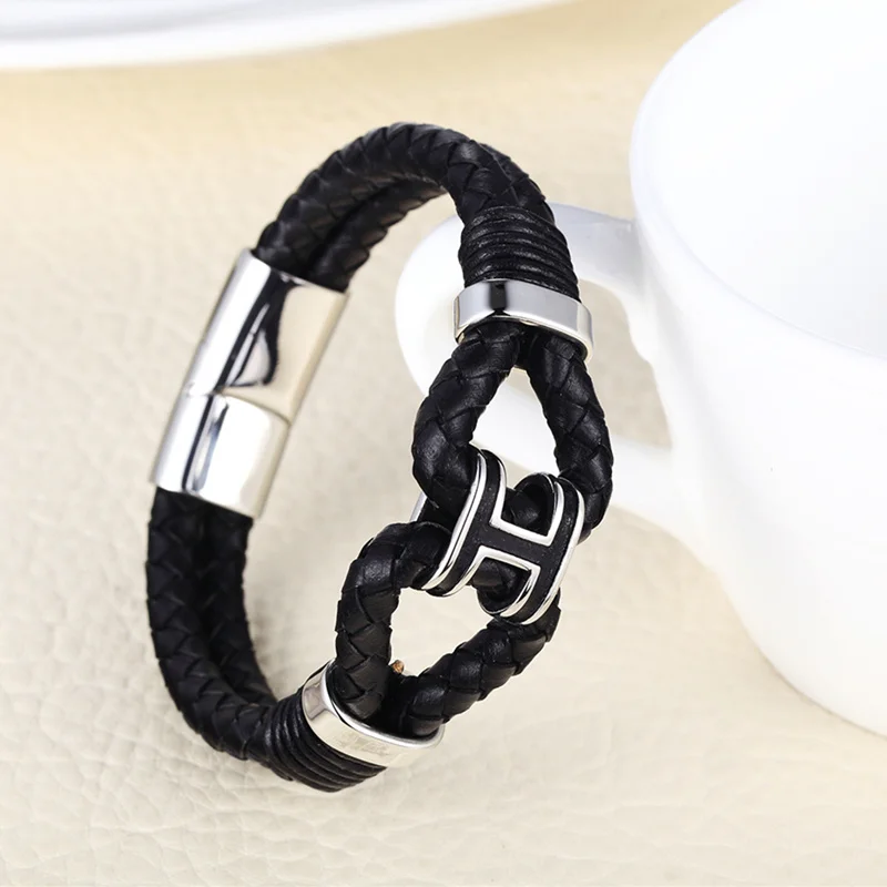 HANSION брендовые ювелирные изделия мужские браслеты 2 стиля черный двухслойный