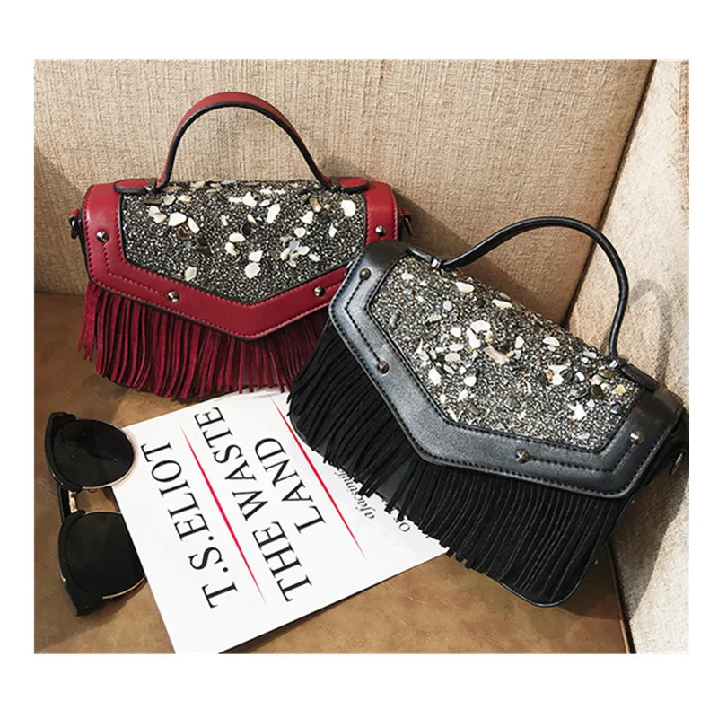 LHLYSGS brand pu bag for women 2018 European and American fashion frosted tassels women's sequins ladies shoulder bags | Багаж и сумки