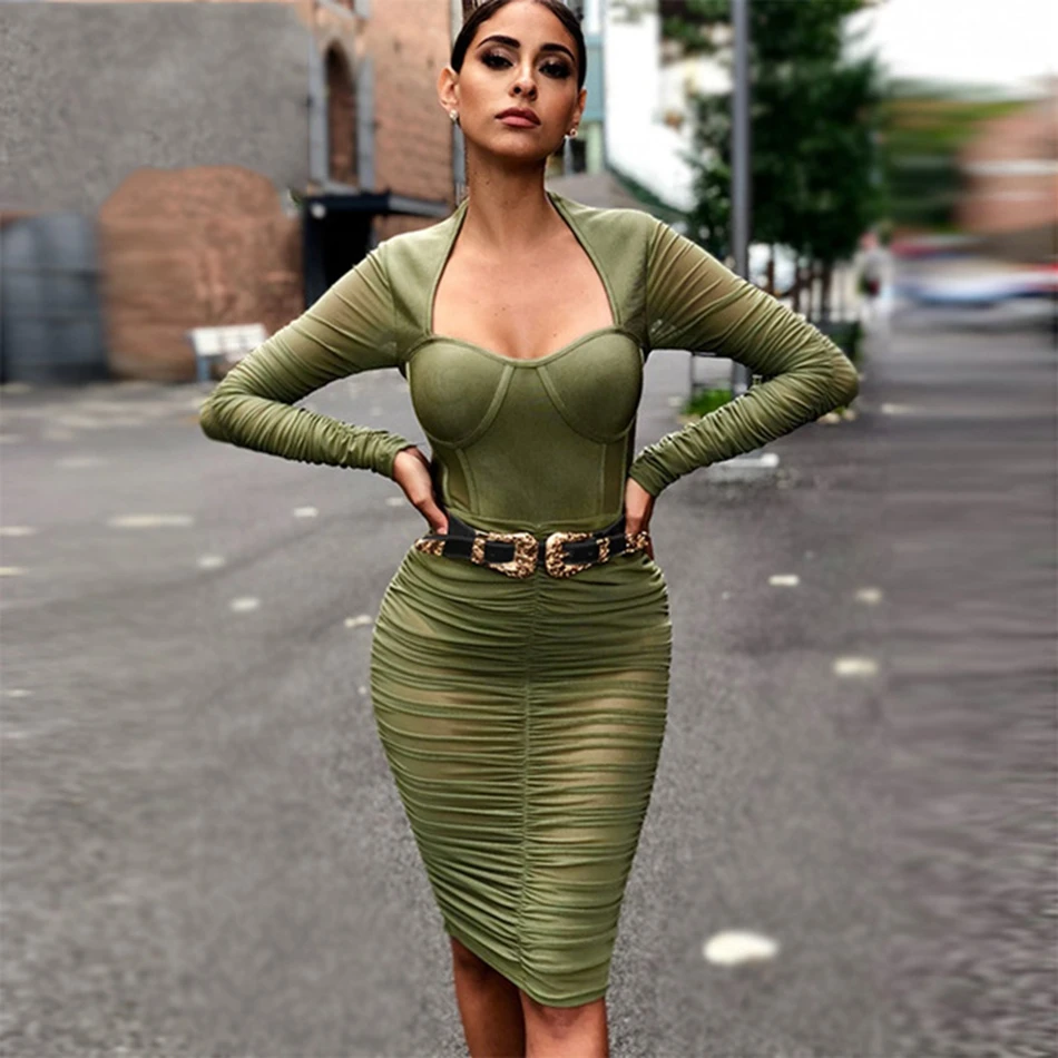 Adyce 2019 новое зимнее облегающее Бандажное платье Vestido элегантное кружевное с