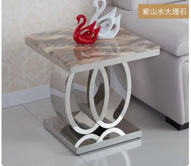 Небольшой квадратный чайный столик из нержавеющей стали с мраморным закаленным