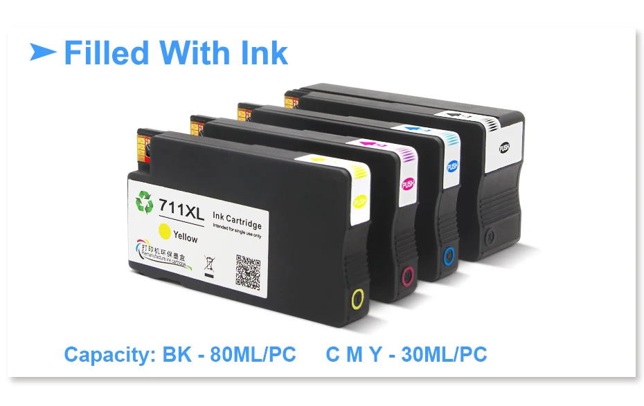 Для hp 711 711 XL hp 711 переработанный чернильный картридж совместимый для hp DesignJet T120 T520 принтера "Mei Qing"(CZ133A CZ130Z CZ131A CZ132A