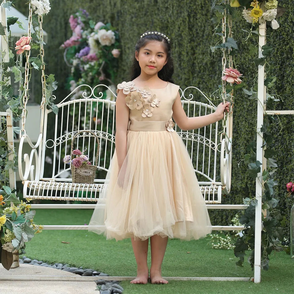 Милое Свадебное платье для девочек вечернее без рукавов с цветами детская одежда