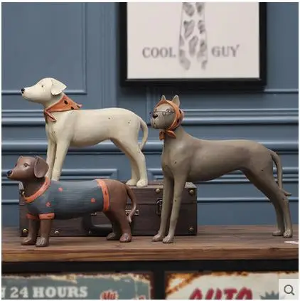 American Style Creative Resin Dog Figurines Vintage Statue Home Decor Crafts Room Decoration Objects Animal | Дом и сад