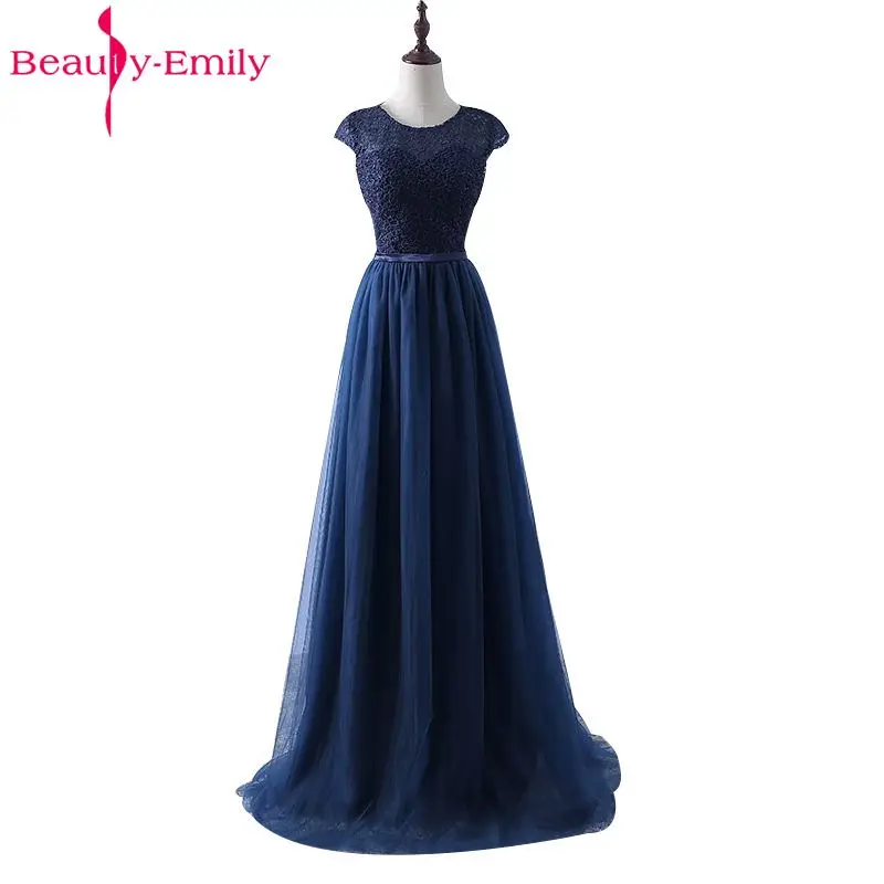 Beauty Emily черные кружевные Длинные вечерние платья 2019 трапециевидной формы длиной