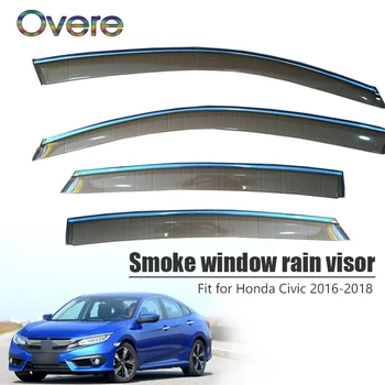 OVERE NEW 1Set Smoke Window Rain Visor For Honda Civic 2016 2017 2018 Car-styling Vent Sun Deflectors Guard ABS Accessories