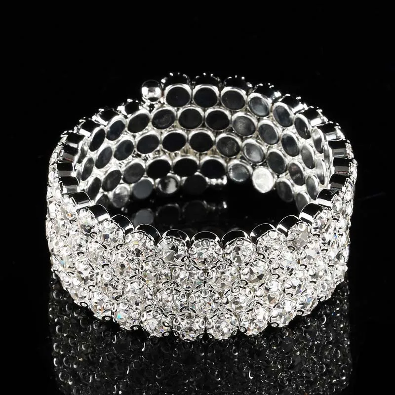 silver plated TDQUEEN браслеты женские дамы браслет из горного хрусталя 4 ряда спираль большой Радужный AB Камни Кристалл браслет модные браслеты - Окраска металла: silver plated