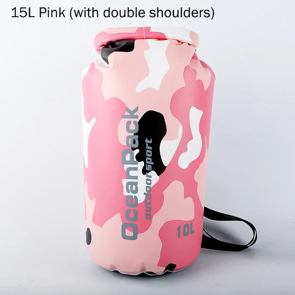 15L Pink 2L/5L/10L/15L/20L/30L утолщенная камуфляжная Водонепроницаемая наружная рафтинговая ПВХ сухая сумка на плечо для хранения Океанский рюкзак для плавания - Цвет: 15L Pink