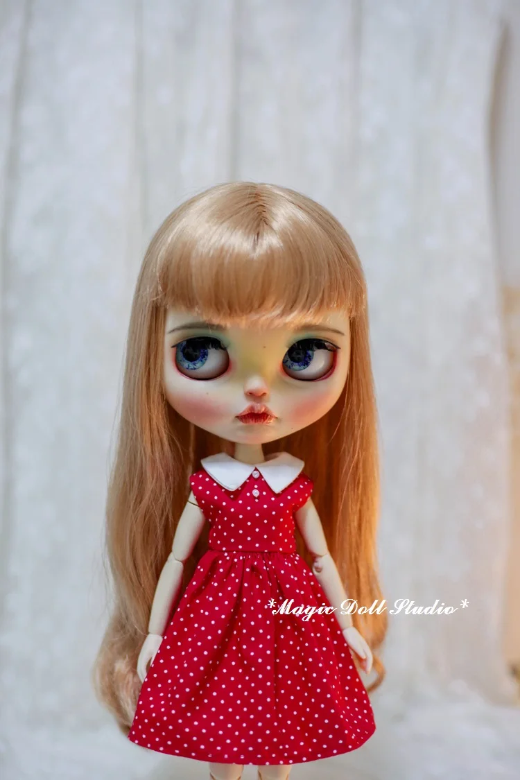 [MG687] 2020 новые Neoblythe кукольные наряды # красный с принтом в горошек платье без