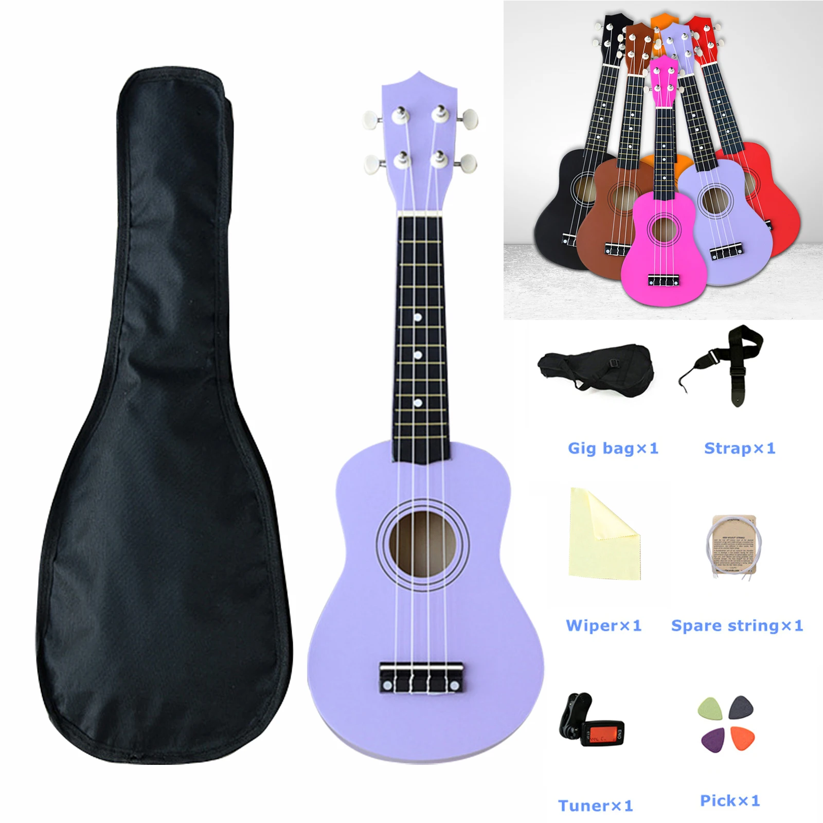 Soprano Concert Гавайская гитара 21 дюймов однотонная укулеле набор Gitaar 4 струны для