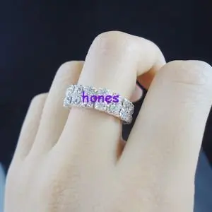 Эластичный 925 серебро с двумя рядами кристаллов Стразы на ремне кольцом для