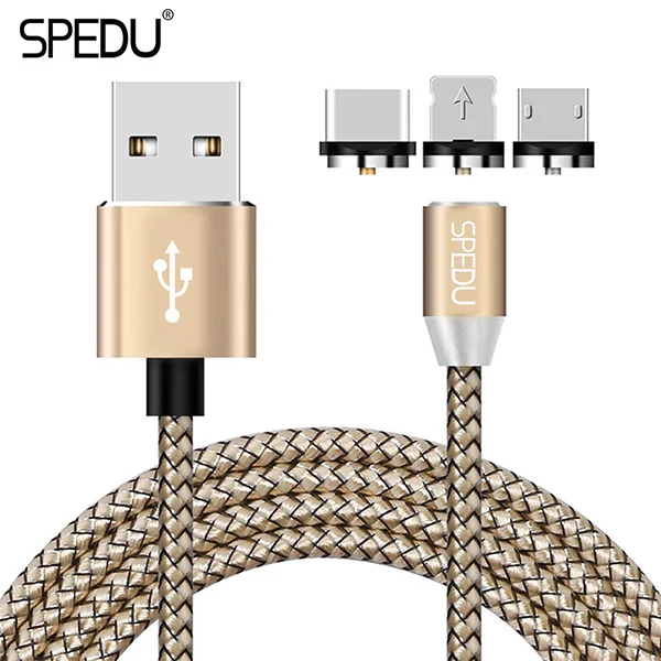 Быстрая зарядка,SPEDU 3in1 магнитная зарядка магнитный кабель USB для IPhone X 7 8 плюс Samsung Galaxy S8 oneplus 5 5t xiaomi huawei p20,беспроводное зарядное устройство беспроводная зарядка - Тип штекера: 3in1         (Gold)
